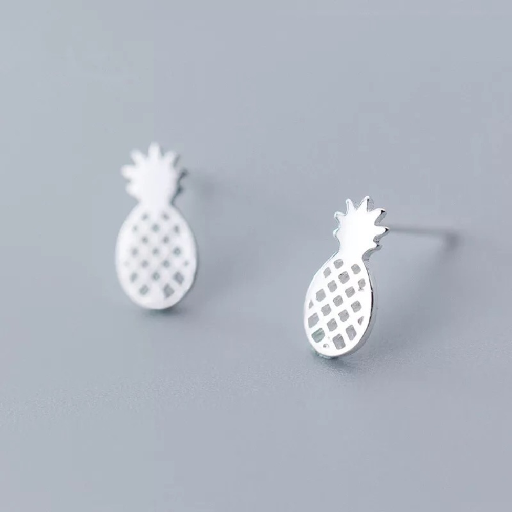 Silver Plated Pineapple Stud Earrings NEW